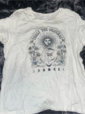 Trust The Universe White Graphic Tee - Women's Cotton Top size xl